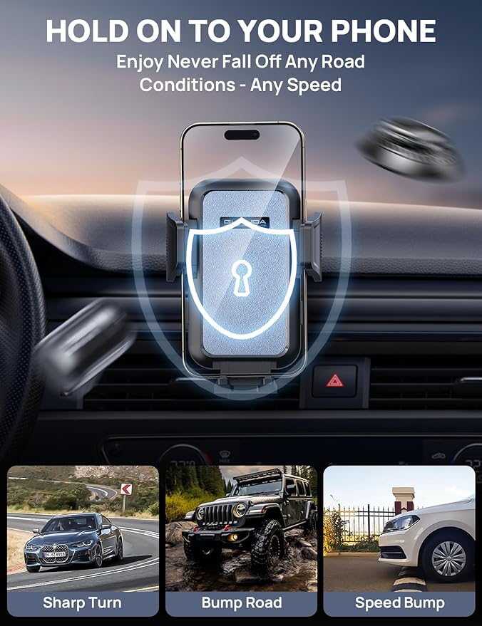2026 Ultimate Car Phone Holder Mount (+Air Vent Clip) [Military Grade Stable], 360° Rotatable Suction Cup Car Phone Mount for Dashboard Windshield ,Truck Cradle Stand for iPhone 17 16 Pro Max Samsung