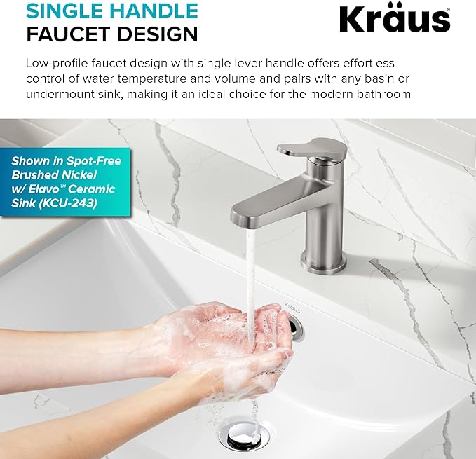 KRAUS Indy Single Handle One Hole Bathroom Sink Faucet in Spot-Free Brushed Nickel/Matte Black, KBF-1411SFBNMB