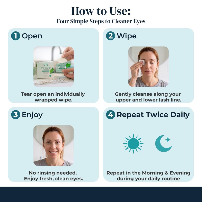 Eye Love Mediviz Tea Tree Oil Eyelid Wipes – 30 Eyelash & Eyelid Scrub Towelettes for Soothing Eye Irritation, Demodex Removal - Makeup Removing Wipes, Alcohol-Free, Fragrance-Free, No Rinse