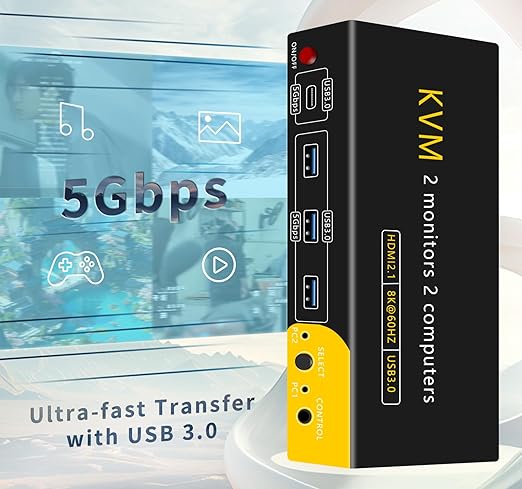 DP hdmi kvm Switch 2 Monitors 2 Computers Display Port,kvm Switch displayport with DP and HDMI kvm switches,8K@60HZ,USB3.0 with 1 USB C