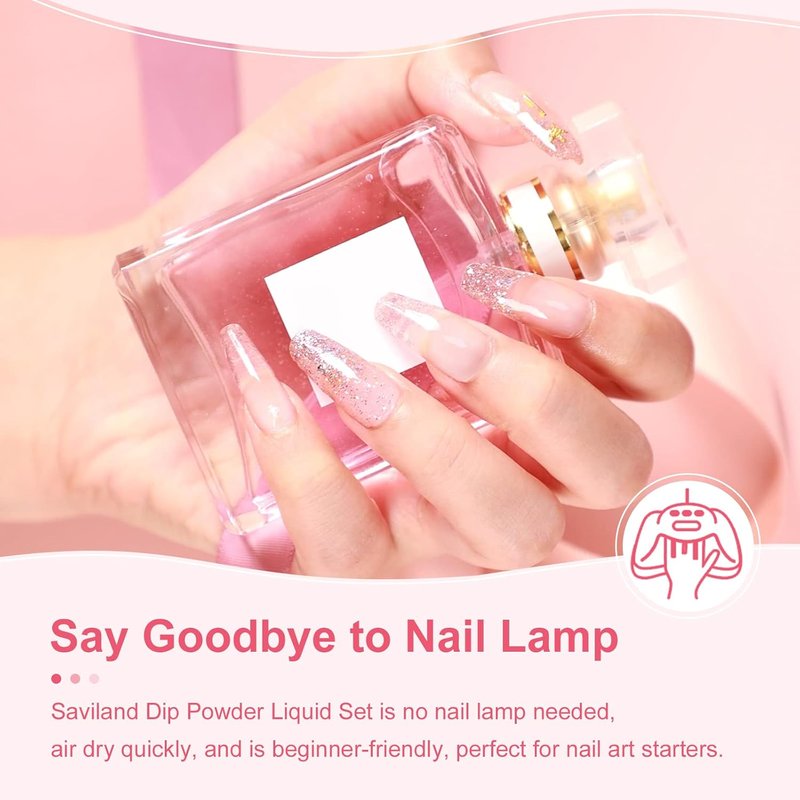 SAVILAND Dip Powder Liquid Set - 10 Pcs Base & Top Coat with Activator | 15 ml Acrylic Nail Essentials