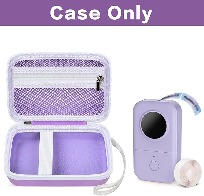 PAIYULE Hard Carrying Case for Phomemo D30 D35 Label Maker, Label Printer Case for Nelko P21, for NIIMBOT D110 D11, for Marklife P11 P12, for SUPVAN E10, Storage Bag with Mesh Pocket(Purple)