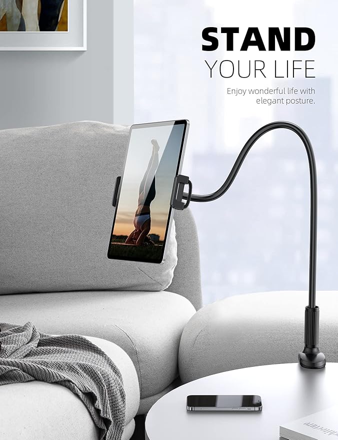 Lamicall Gooseneck Tablet Mount Holder for Bed - Flexible Tablet Arm Clamp for Bed Compatible with Pad Mini 7.9, Air 9.7, Pro 10.5, Kindle, Switch, Galaxy Tabs, More 4.7-11" Device - Black
