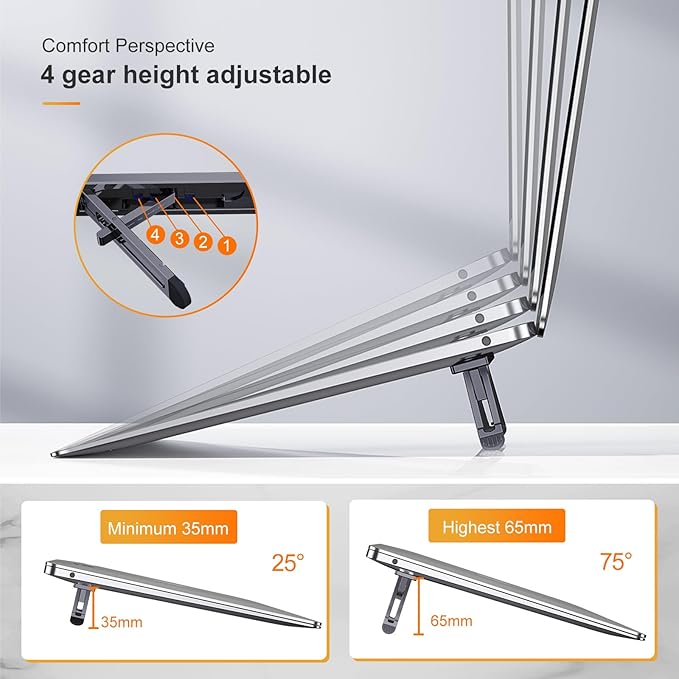 nediea Laptop Risers for Desk, 4 Adjustable Heights Laptop Stand, Keyboard Riser, Ergonomic Laptops Feet for Desk, Compatible with MacBook Air Pro, with Dell, with HP, More 10-15.6” Laptops
