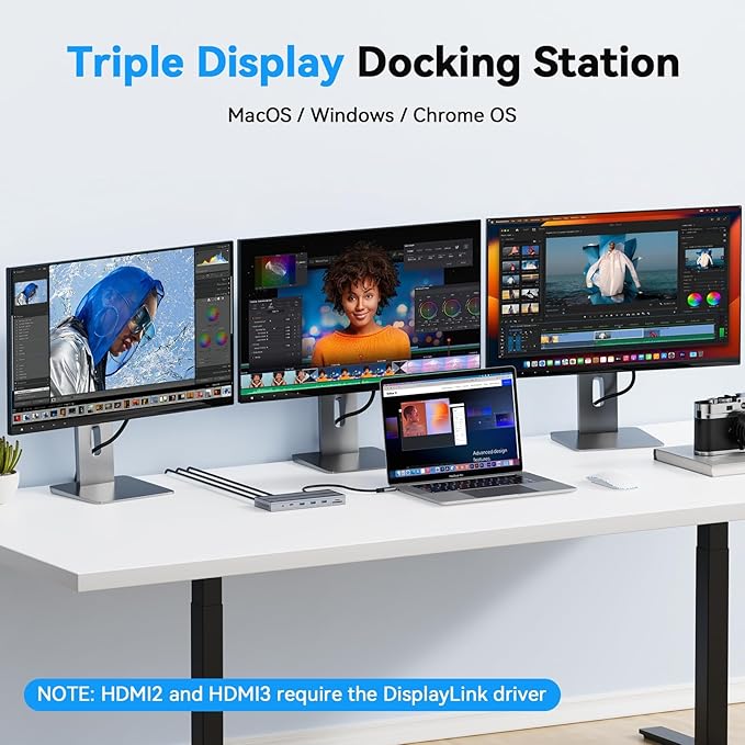 4URPC USB C 𝗗𝗼𝗰𝗸𝗶𝗻𝗴 𝗦𝘁𝗮𝘁𝗶𝗼𝗻 𝗧𝗿𝗶𝗽𝗹𝗲 𝗗𝗶𝘀𝗽𝗹𝗮𝘆 with 120W Power Adapter, 3XHDMI, Laptop Docking Station 3 Monitor for Windows, MacBook/Mac mini M4(5 USB, Ethernet, SD/microSD)