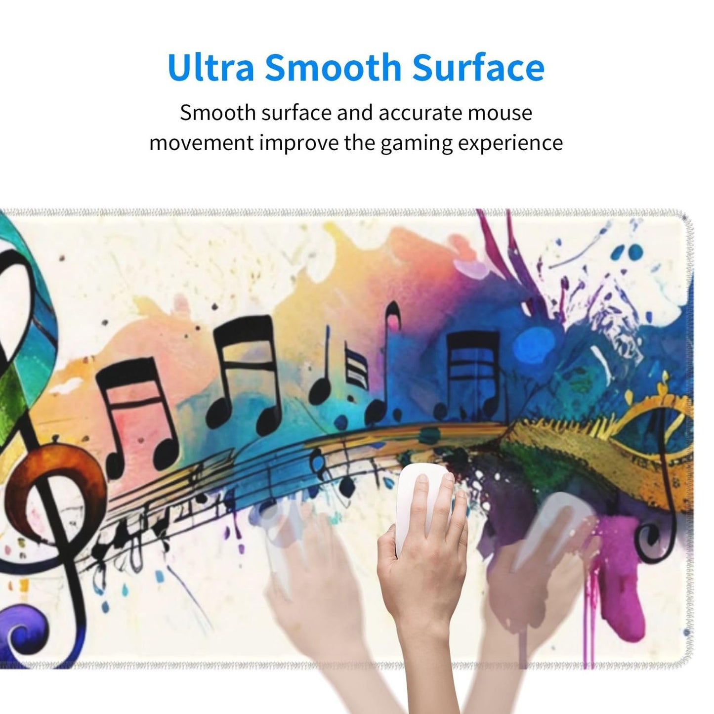 Gaming Mouse Pad, Large Non-Slip Rubber Base Mousepad, Keyboard Mouse Mat, Desk Pad with Stitched Edges, 31.5x11.8inch, Music Note