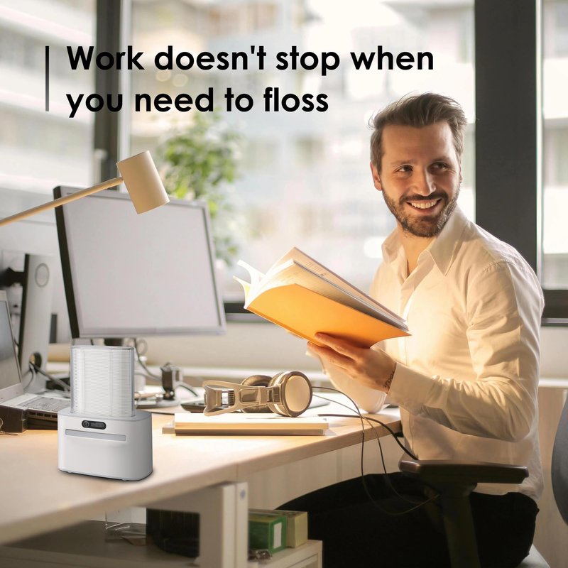 Smart Touchless Floss Pick Dispenser with Sensor - Refillable and Rechargable with 2 Cartridges (100 Picks) - Innovative and Hygienic Floss Pick Holder (Light Gray)