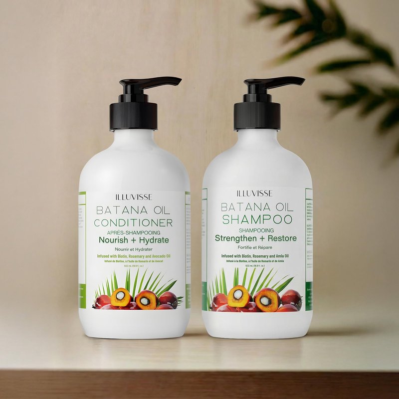 ILLUVISSE Batana Oil Shampoo and Conditioner Set for Hair Growth & Thickening, Organic Rosemary, Tea Tree Oil, Biotin & Aloe Vera Formula for Men & Women, Strengthens Nourishes & Smooths, 500ml Each