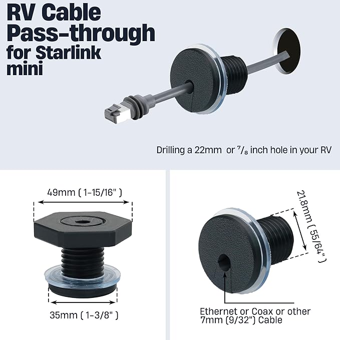 Dikiwodark 2Pcs RV Cable Passthrough for Starlink mini, RV Cable Grommet Compatible with Starlink, Ethernet, Coax, Water-Resistant and Anti-Drop RV Cable Routing(Gray)