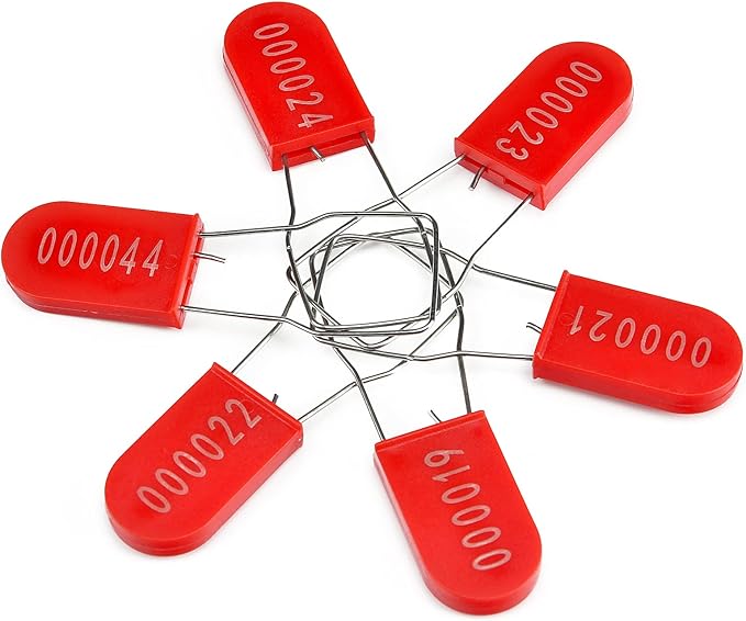 LeadSeals 500PCS Plastic Padlock Security Seals Metal Wire Padlocks Electric Meter Seal Disposable Anti-Tamper Lock Numbered Anti Tamper Tag Hasps Red