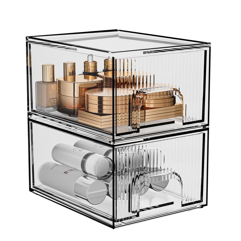 ZHIAI Stackable Storage Drawer, 4 Piece Acrylic Organiser for Cosmetics and Beauty Products, Suitable for Dressers, Bathrooms, Cabinets, Storage Rooms, Bedrooms and Home Organisers