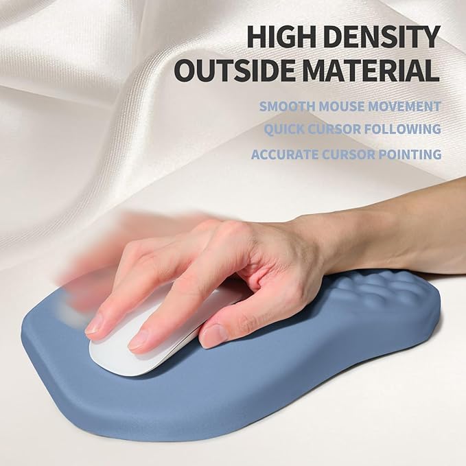 Gleamtide Ergonomic Raised Mouse Pad Wrist Support with Bilateral Slope Memory Foam Mousepad for Wrist Rest and Carpal Tunnel Pain Relief 11.8x7.9〃 Stone Blue