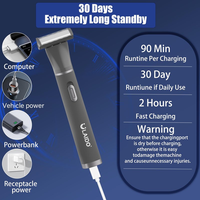 ULAIDO Body Hair Trimmer for Men, 4 in 1 Versatile Trimmer Shavers for Groin/Ball/Beard/Eyebrow/Nose/Ear Hair Shaver, USB-C Electric Pubic Hair Trimmer for Smooth Shaving with Storage Bag