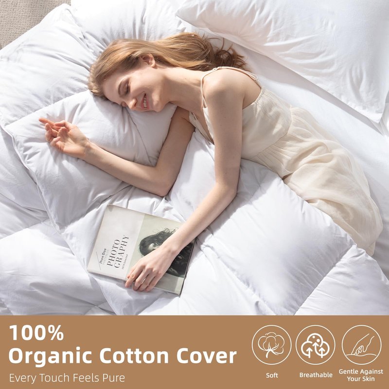 WENERSI Hungarian Down Feather Fiber Comforter Cal King Size,Hotel Style Bedding Comforter,750+ Fill Power,1200TC,100% Organic Cotton Fabric,All Season White Duvet Insert with 8 Corner Tabs