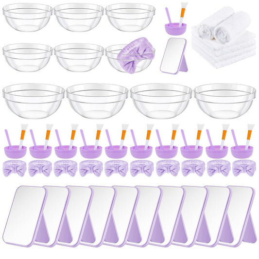 Teenyyou 6 Set Purple Spa Supplies for Girls Women Include Facial Mask Bowl with Headband Stick Spatula Silicone Brush Mirror Face Towel DIY Sleepover Slumber Spa Wedding Birthday Party Favor