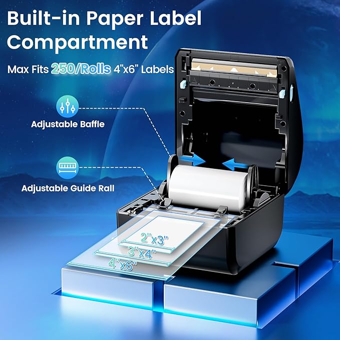 Omezizy Bluetooth Shipping Label Printer 4x6, D450BT Thermal Label Printer for Shipping Packages, Thermal Printers for Small Business, Compatible with Android, iPhone, Windows, macOS, Tiktok, UPS