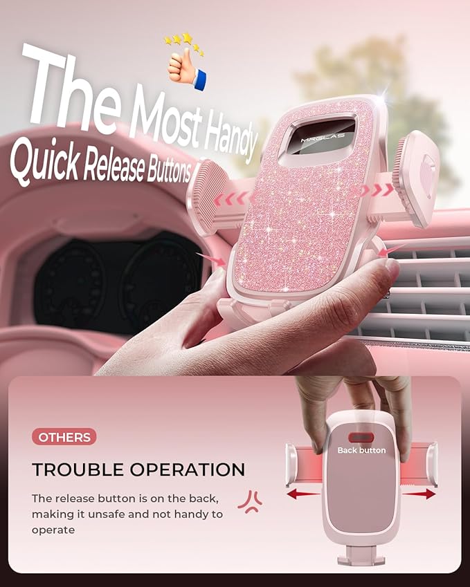 MRGLAS 2025 Upgraded Phone Holders for Your Car with New Metal Hook Clip, Handy Air Vent Cell Phone Car Mount for iPhone [One Hand Operation], Universal Car Accessories Gifts for Women/Mom/Sister