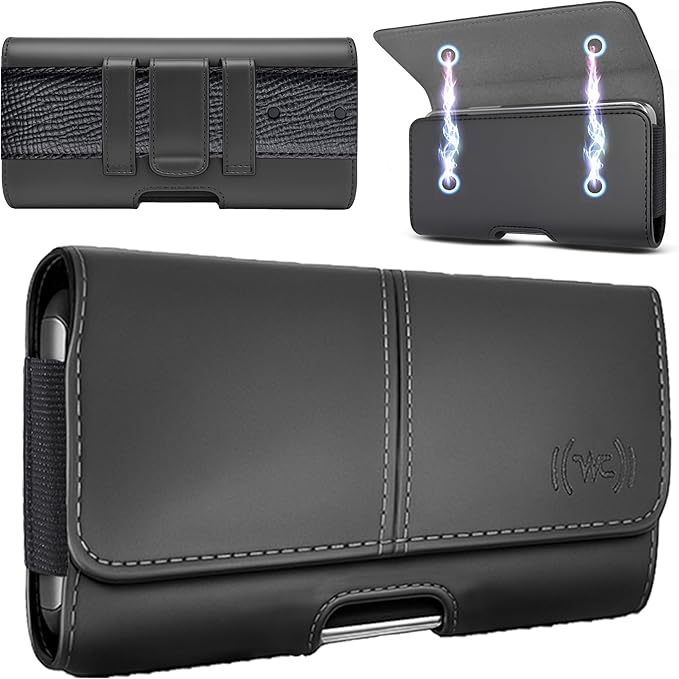 Wireless City X-Large Phone Holster for Men & Women, Horizontal Belt Clip & Loop Cell Phone Pouch, Magnetic Closure Phone Belt Holder Fits iPhone 17/16/15/14/13/12 Pro Max & Large Smartphones (Black)
