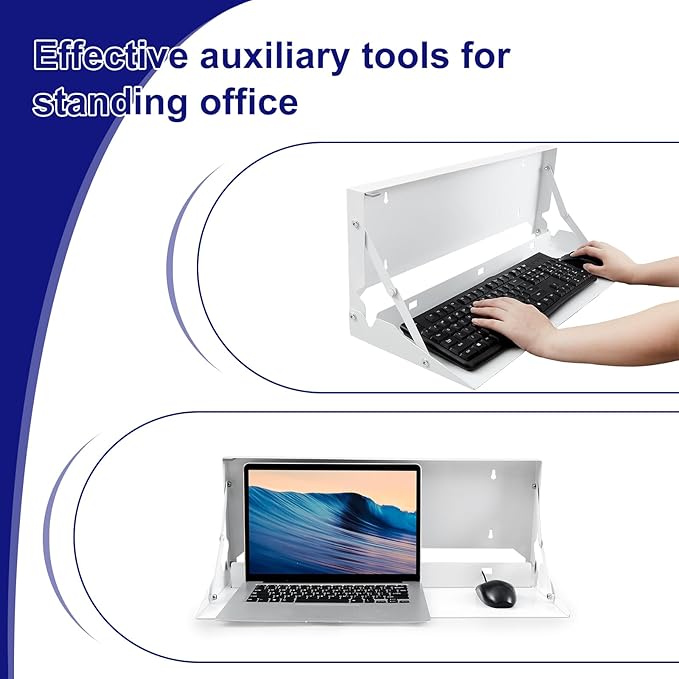 Otoolling 1 Pcs 24 Inch Keyboard Wall Mount Foldable Fits Standard Computer Keyboard Mouse Stand Tray Organizer for Small Offices Apartments, Easy Installation with 4 Screws (White)