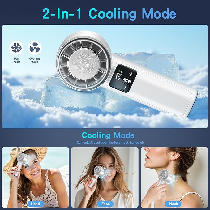 HONEYYEAR Handheld Turbo Fan with Ice Cooler, Rechargeable Personal Fans, 1-199 Adjustable Speed, Powerful Cooling Personal Mini Fan, Portable Hand Fan for Travel, Outdoor, Office, Gifts for Women,Men