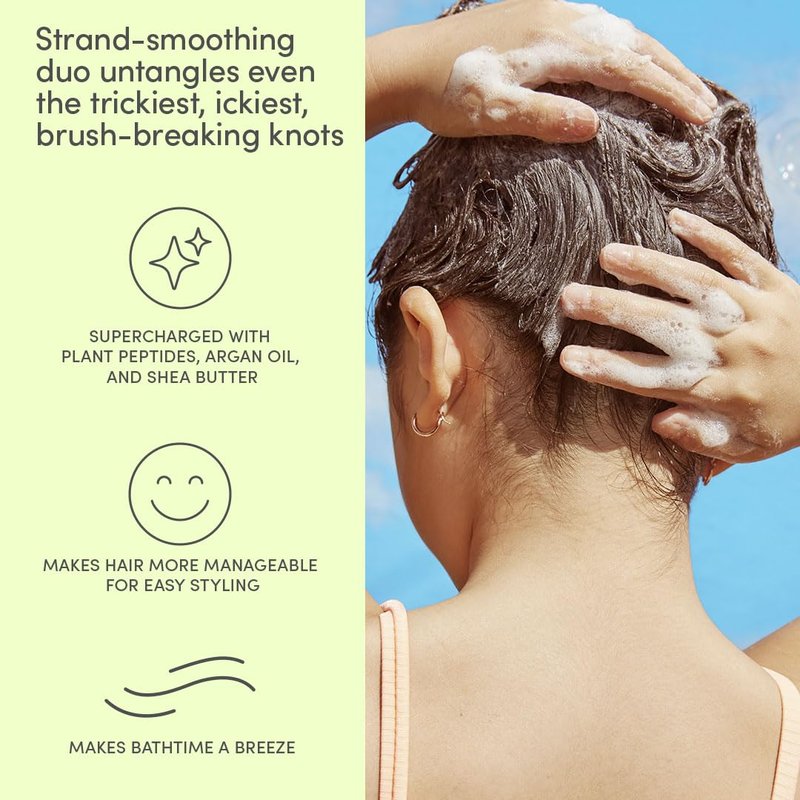 Evereden Happy Hair Duo for Kids: Vegan Shampoo and Conditioner Set with Detangler Brush - Strengthens & Smooths All Hair Types