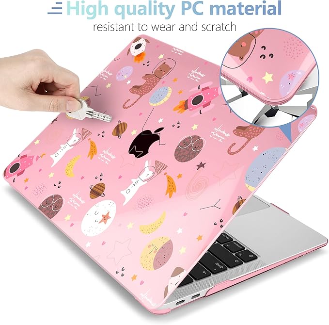 MEEgoodo for MacBook Air 13 inch Case 2021 2020 2019 2018 Released A2337 M1 A2179 A1932 with Touch ID, Plastic Hard Shell & Keyboard Cover Compatible with MacBook Air Case 13.3,Space & Animals