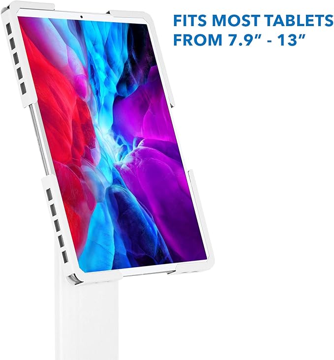 Mount-It! Anti-Theft Universal Tablet Floor Stand Kiosk, Locking Enclosure for iPad, Galaxy Tab & Surface Pro 9.7"–13.1", Height Adjustable 27.5"–47", Commercial Kiosk Stand, White