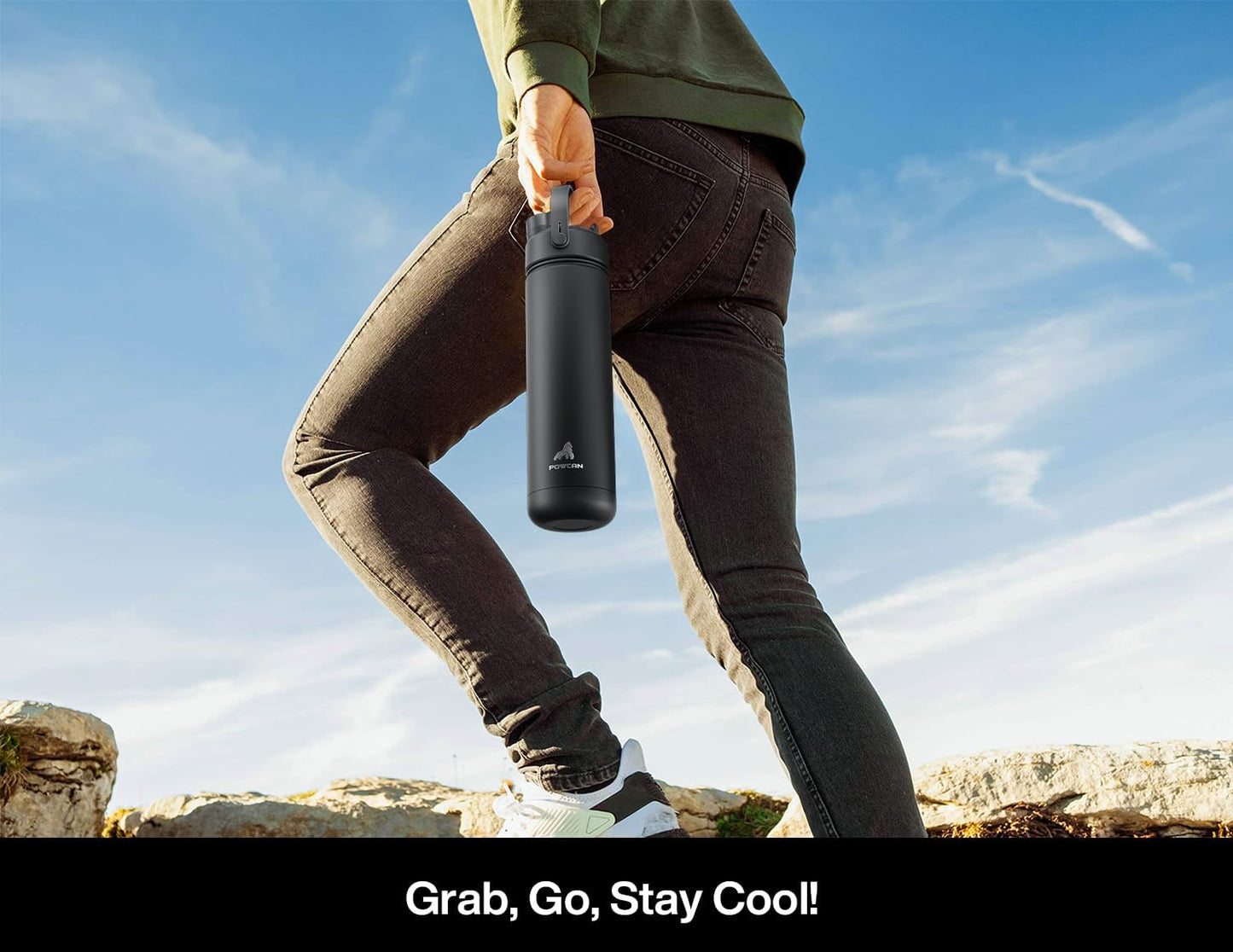 POWCAN 26 oz Insulated Water Bottle - 2-in-1 Straw & Spout Lid, Leak-Proof, Fits Car Cup Holder