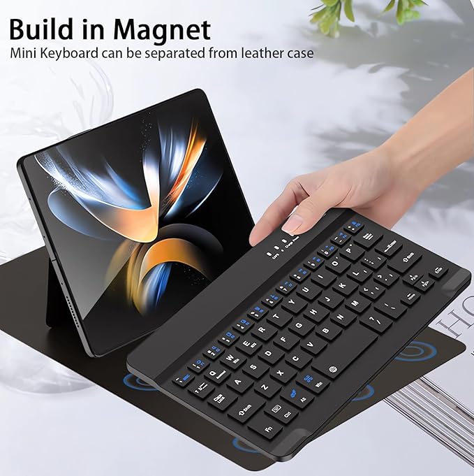 for Samsung Galaxy Z Fold 7 6 5 Keyboard and Mouse, Portable Mini 7.9 inch Bluetooth Keyboard with Leather Case and Capacitive Pen, 4 in 1 Travel Set for Z Trifold fold7 Accessories