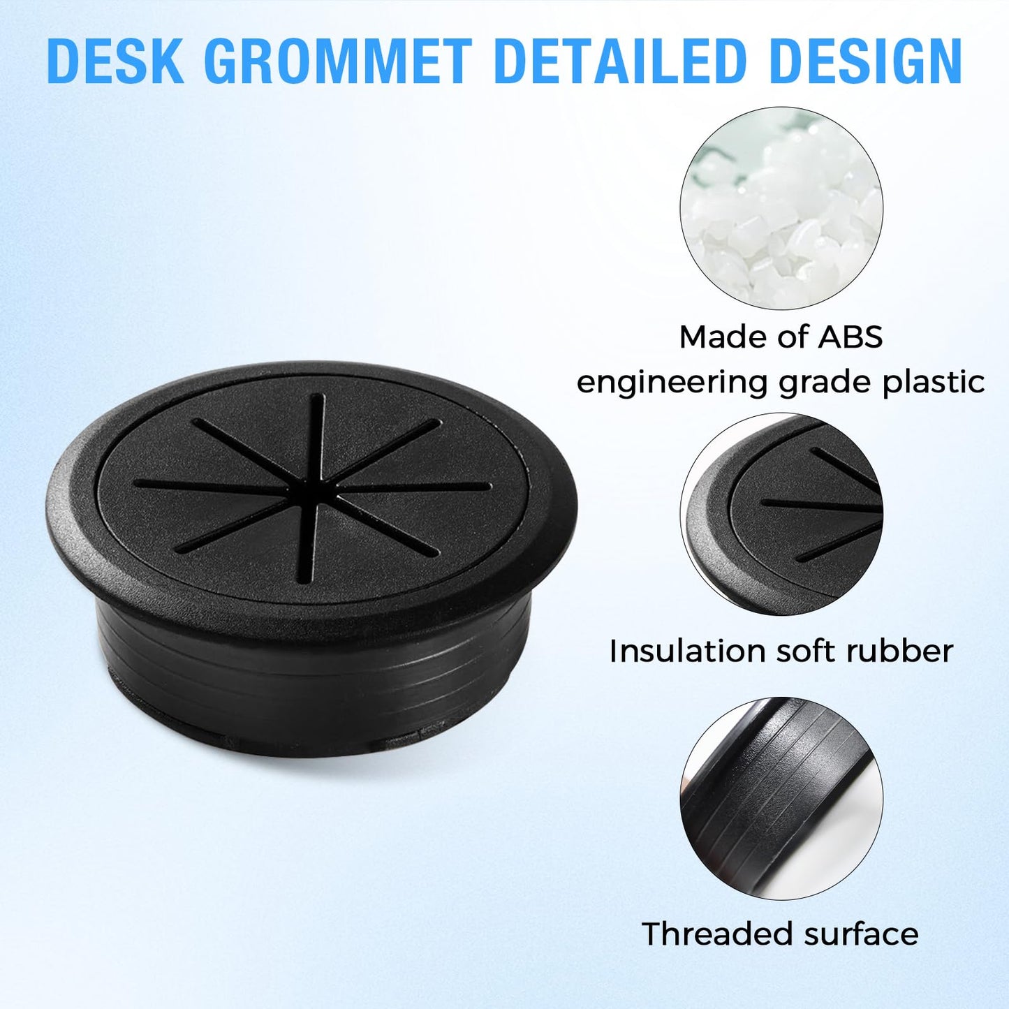 Desk Grommet 3-1/8" (80 mm), Desk Hole Cover for Cables Grey, Cable Grommet ABS Plastic, Desk Hole Grommet for Office and Home Table Cable, Detachable & Flexible Cable Cord Organizer-2 Pcs