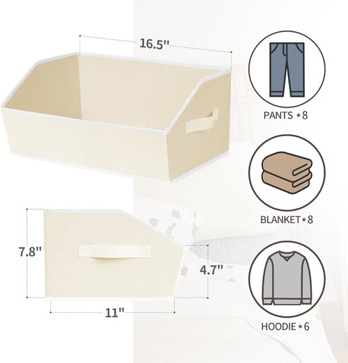Homsorout Cube Storage Organizer - Large Trapezoid Bins with Handles | 4-Pack Beige Baskets for Clothes, Blankets, Books