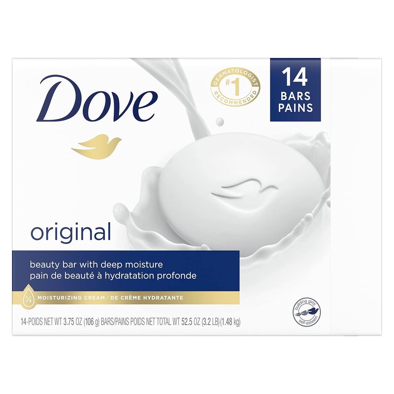 Dove Beauty Bar - Gentle Skin Cleanser with 1/4 Moisturizing Cream | 3.75 oz, 14 Bars for Soft Skin Care