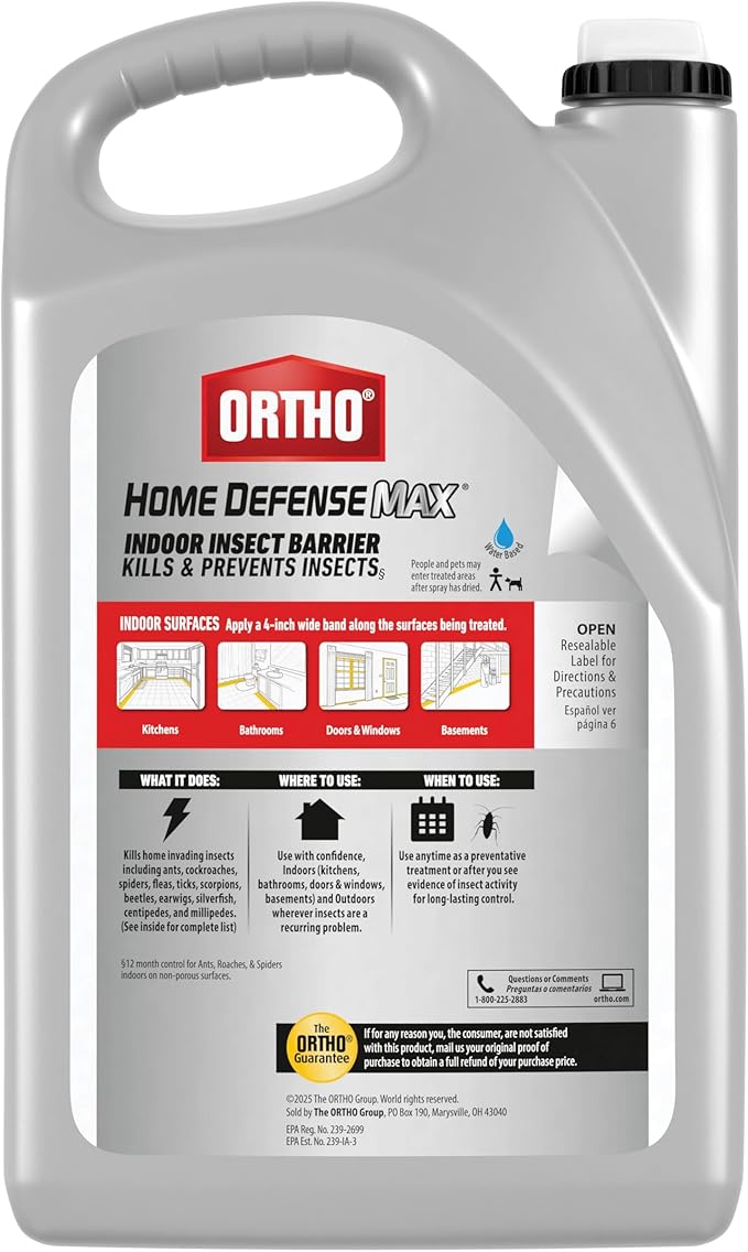 Ortho Home Defense Max Indoor Insect Barrier Refill, Kills Ants, Roaches, Spiders, Fleas and Ticks, 1 gal.