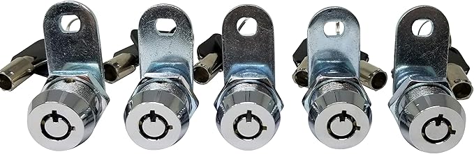 Admiral Locks Tubular Cam Lock, Keyed Alike Removable Key RV Compartment Storage Lock Cabinet Locks (Chrome Pack of 5, 5/8 Inch 90°)