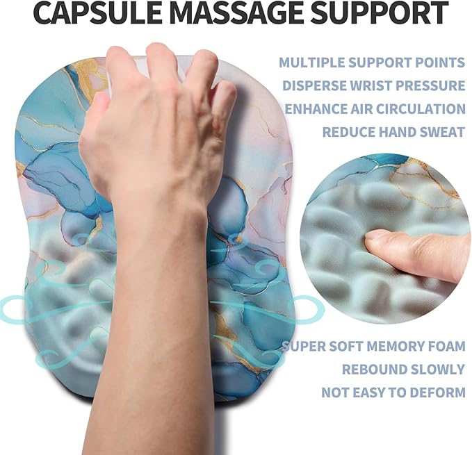 Gleamtide Ergonomic Raised Mouse Pad Wrist Support with Bilateral Slope Memory Foam Mousepad for Wrist Rest and Carpal Tunnel Pain Relief 11.8x7.9〃Blue Marble