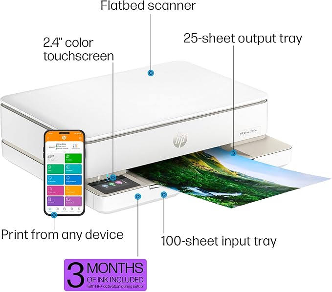 HP Envy 6155e Wireless All-in-One Color Inkjet Printer, Portobello, Print, scan, copy, Duplex printing Best-for-home, 3 month Instant Ink trial included, AI-enabled (714L5A)