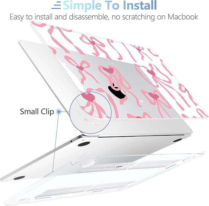 MEEgoodo for M5/M4/M3/M2 MacBook Air 15 inch Case 2026 2025 2024 2023, Case Fit Model (A3448/A3241/A3114/A2941) for MacBook Air 15.3 inch, Coquette Ribbon Bow