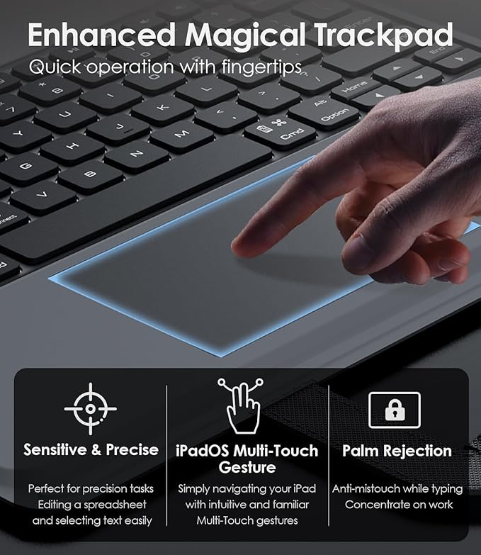 Nillkin Carry Go Keyboard Case for iPad Air 13 inch (M4/M3/M2) with Handle, iPad Pro 12.9 (3rd-6th Gen) Rugged Case with Detachable Keyboard, Magic Trackpad, 7 Colors Backlit, Camera Cover, Black
