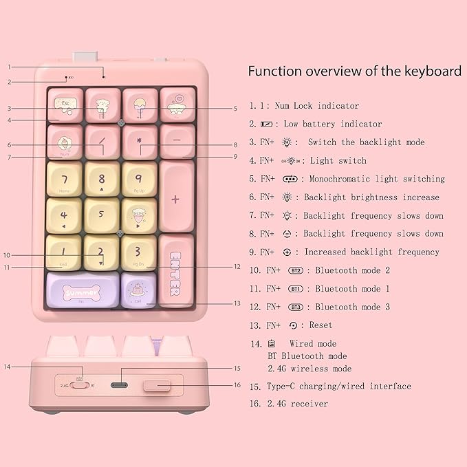 Mechanical Number Pad Wireless Numeric Keypad Bluetooth Numpad 10 Key