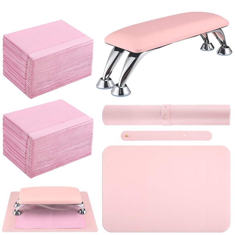 Nail Accessories Tool Set - Detachable Hand Rest Pillow & 50 Disposable Practice Sheets | Pink