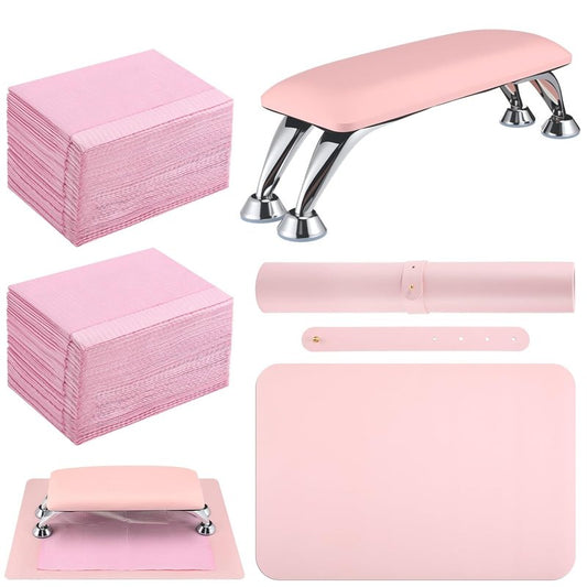 Nail Accessories Tool Set - Detachable Hand Rest Pillow & 50 Disposable Practice Sheets | Pink
