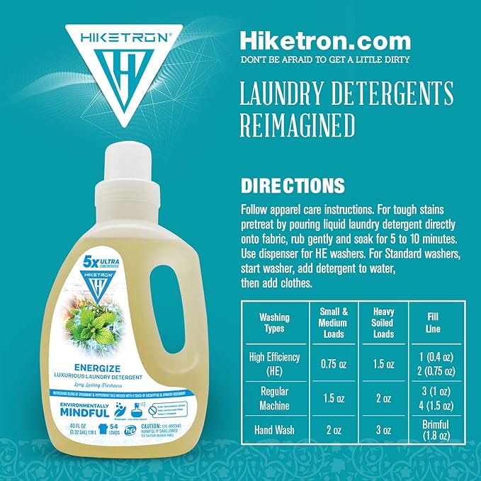 Hiketron Energize Liquid Laundry Detergent, 5x Ultra Concentrated, Tough Stains, Long Lasting Scent (80 Fl Oz, Pack of 2)