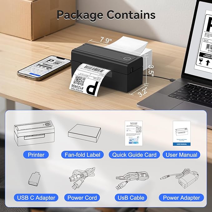 Hoorola Bluetooth Thermal Label Printer, Wireless 4x6 Shipping Label Printer for Small Business & Shipping Packages, Support iPhone, Android, Windows, macOS, Work for Amazon, Shopify, Etsy, USPS