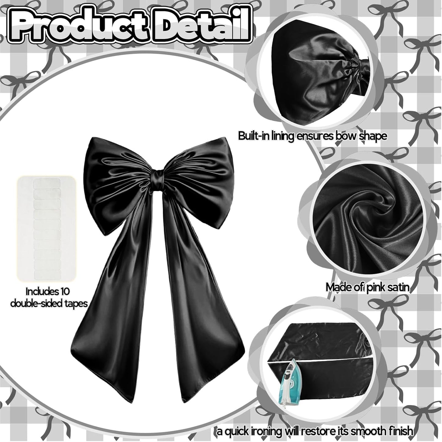 Skiennix Black Bow Decor - 40 x 24 Inches Large Satin Ribbon Tie for Wedding & Birthday Backdrop