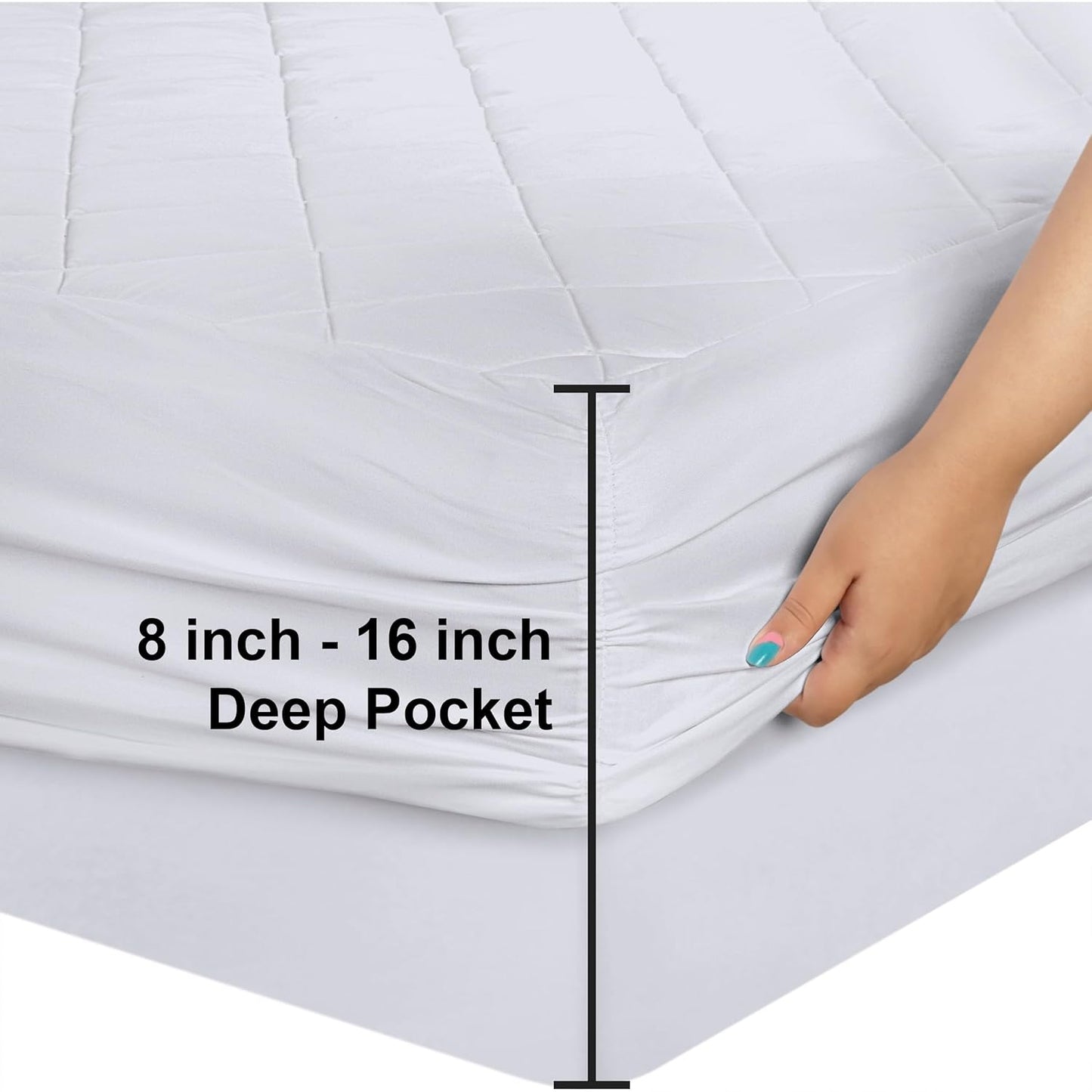 Utopia Bedding Quilted Fitted Mattress Pad - Super Queen Size | Deep Pocket Protector, Machine Washable (White)