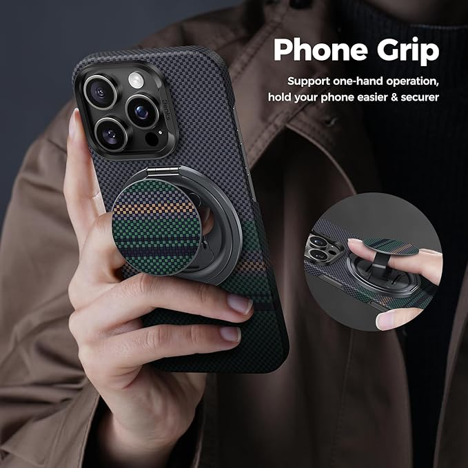 BENKS ArmorPop Magnetic Phone Grip & Stand for MagSafe, 360° Rotation Adjustable Phone Ring Holder for iPhone 17/16/15/14/13/12 Series, Durable Kevlar Design