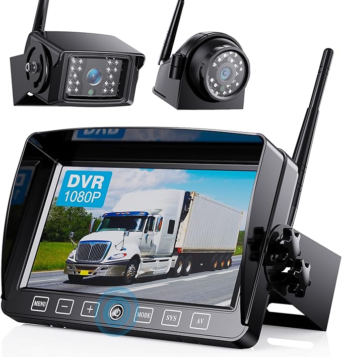 ZEROXCLUB Wireless Backup Camera System with 7-Inch DVR Dual/Quad Split Touch Monitor, IP69 Waterproof HD 1080P Wireless 2 Rear View Side View Camera for RV Trailer Truck 5th Wheel,BW702