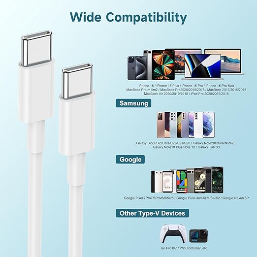[3+6+10FT] 60W USB C to USB C Cable 3Pack iPhone 17Air 16e 15 Fast Charging Cable,USB-C to USBC Power Cord for iPhone 17/16/15/ Pro Plus Pro Max,MacBook Pro Air/IPad Air 4/5/iPad Pro 12.9/11(White)