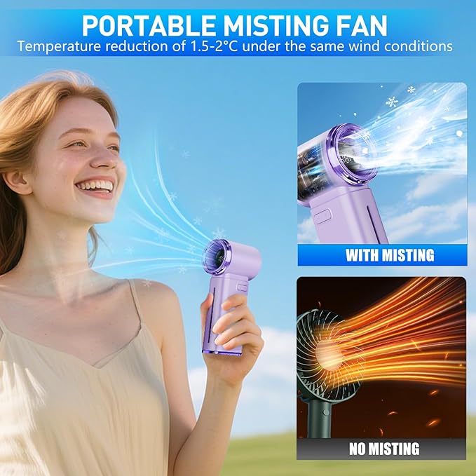 Portable Handheld Fan, Powerful Mini Hand Held Fan, 5000mAh Rechargeable, Digital Display, 1-199 Speeds Adjustable, Personal Fan for Travel Outdoor Camping Home Makeup Commuting, Gifts for Women Men