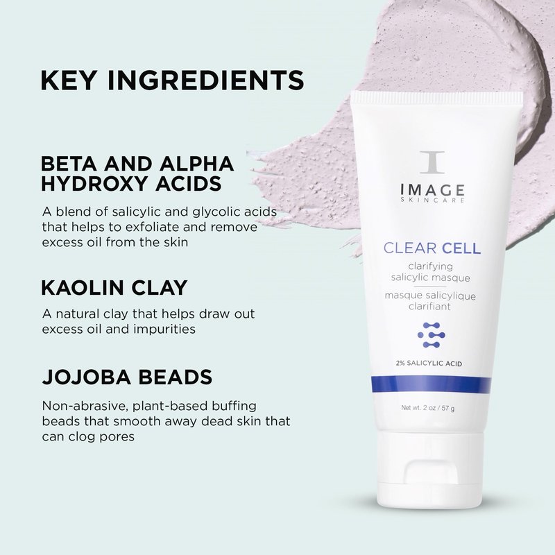 IMAGE Skincare, CLEAR CELL Clarifying Salicylic Masque, Exfoliating Kaolin Clay Facial Mask with Mattifying Effect, Targets Acne Prone Skin, 2oz